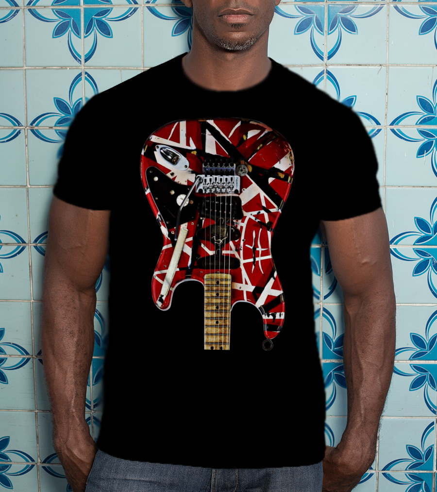 Red And White Striped Electric Guitar T-Shirt