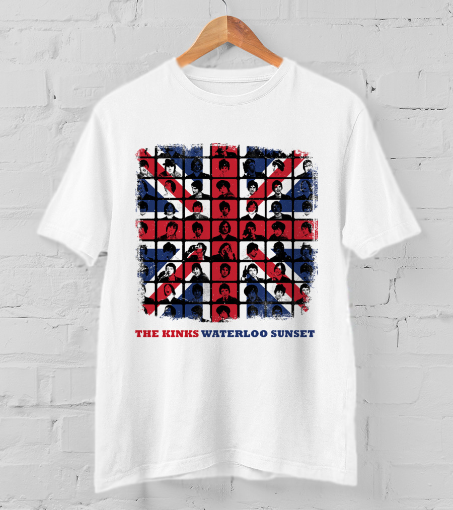 THE KINKS WATERLOO SUNSET Union Jack Portrait Grid T-Shirt