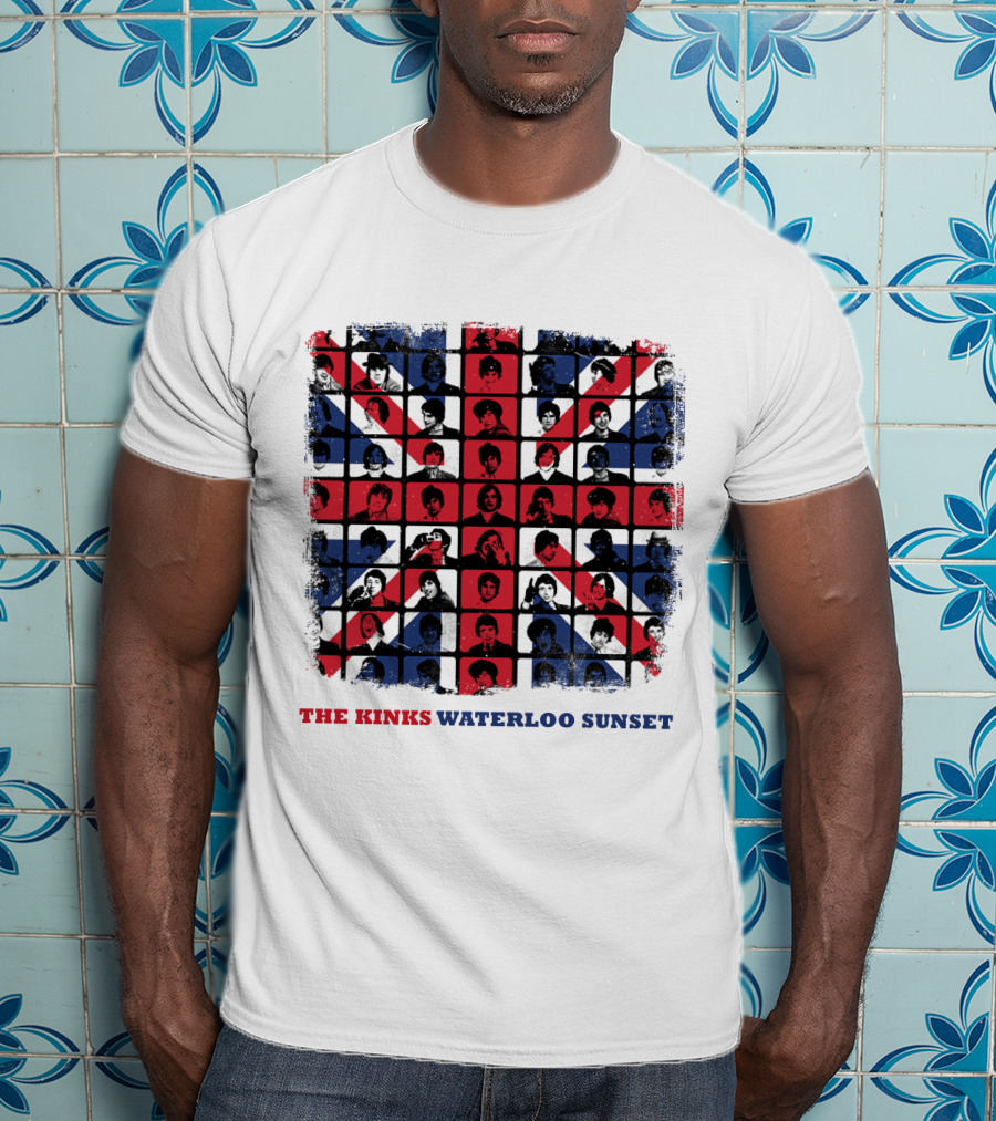 THE KINKS WATERLOO SUNSET Union Jack Portrait Grid T-Shirt