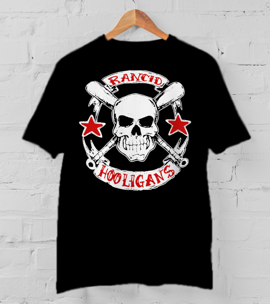 Rancid Hooligans Skull And Bat Stars T-Shirt