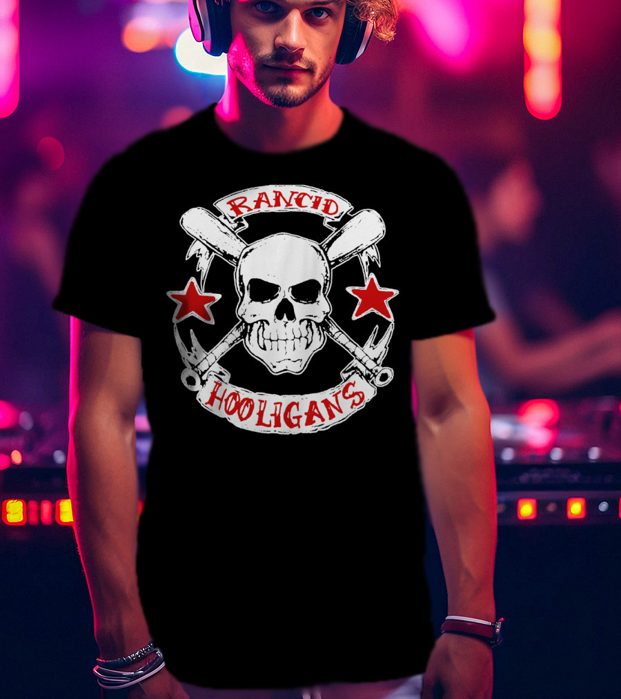 Rancid Hooligans Skull And Bat Stars T-Shirt