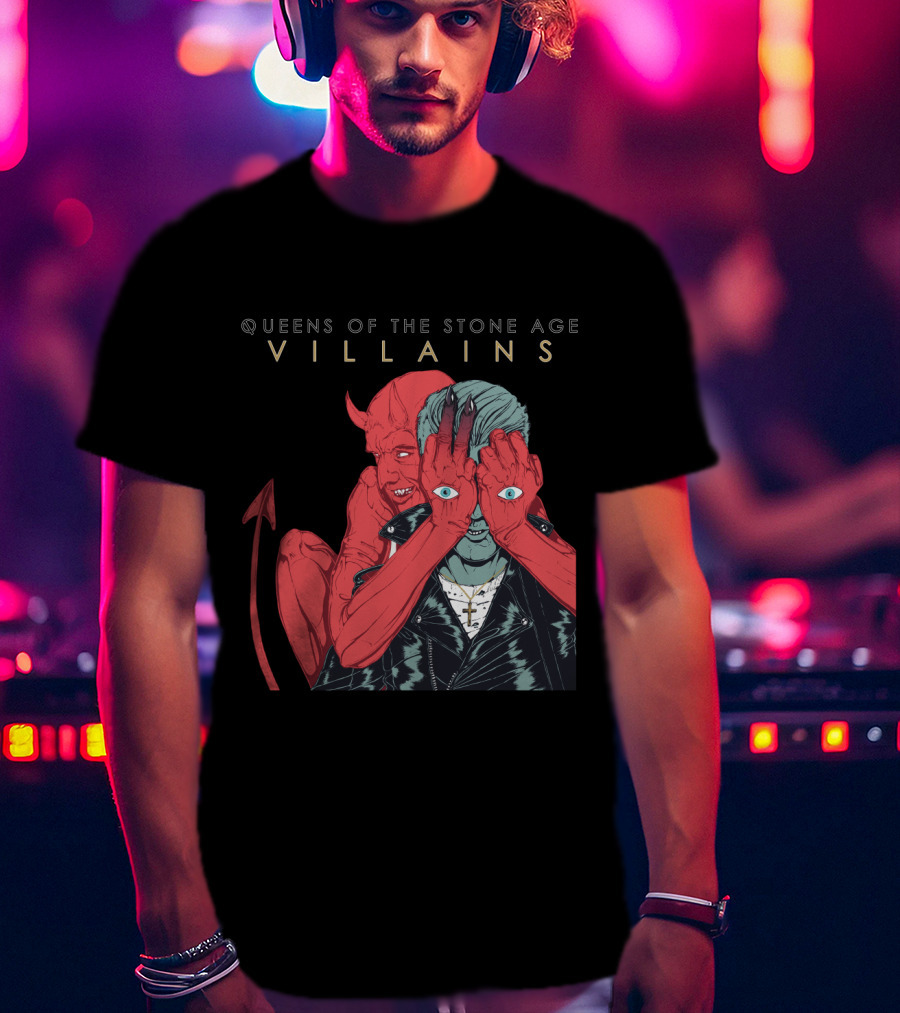 Queens Of The Stone Age Villains Devil And Leather Jacket T-Shirt