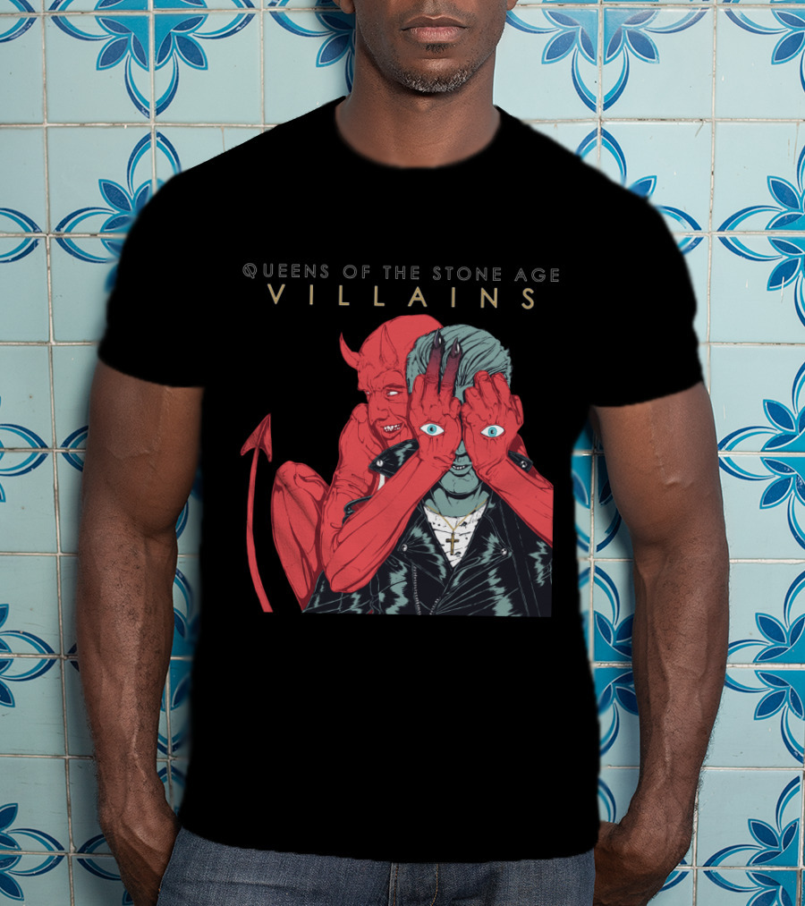 Queens Of The Stone Age Villains Devil And Leather Jacket T-Shirt