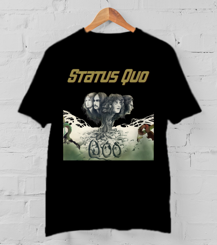 Status Quo Band Faces Tree Imagery With Members' Portraits T-Shirt