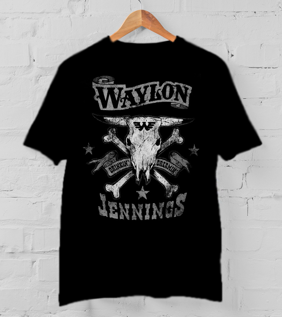 Waylon Jennings Drinkin' Dreamin' Skull And Crossbones T-Shirt