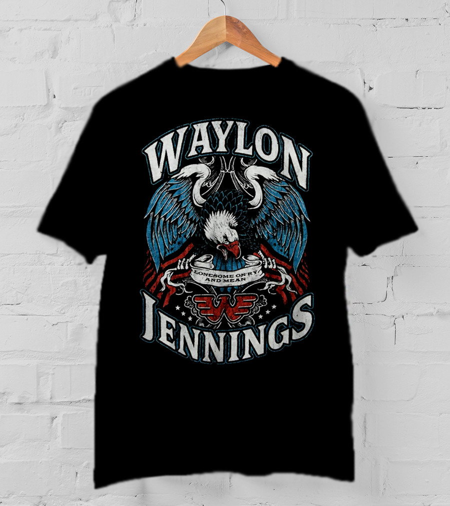Waylon Jennings Lonesome On'ry And Mean Eagle Wings T-Shirt