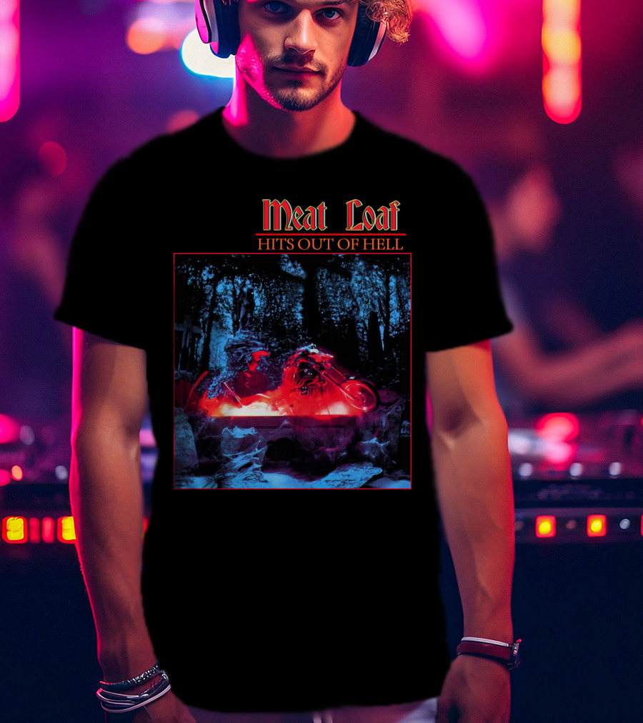 Meat Loaf Hits Out Of Hell Motorcycle Forest Scene T-Shirt