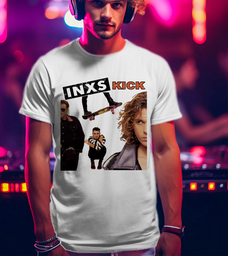 INXS Kick Album Cover Skateboard And Band Members T-Shirt