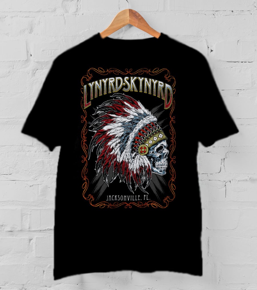 Lynyrd Skynyrd Jacksonville Fl Native Headdress Skull T-Shirt