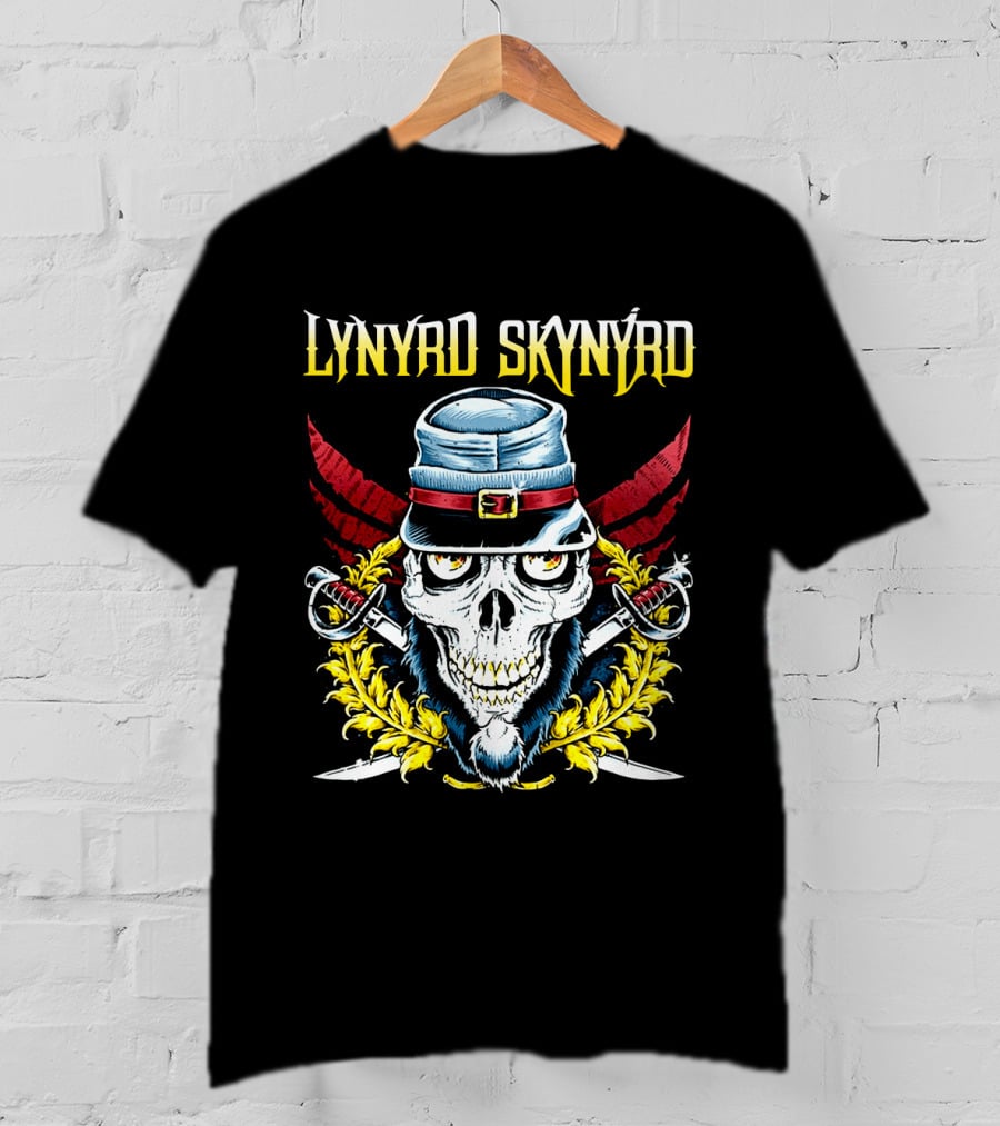 Lynyrd Skynyrd Skull Hat Swords Wings Crest T-Shirt