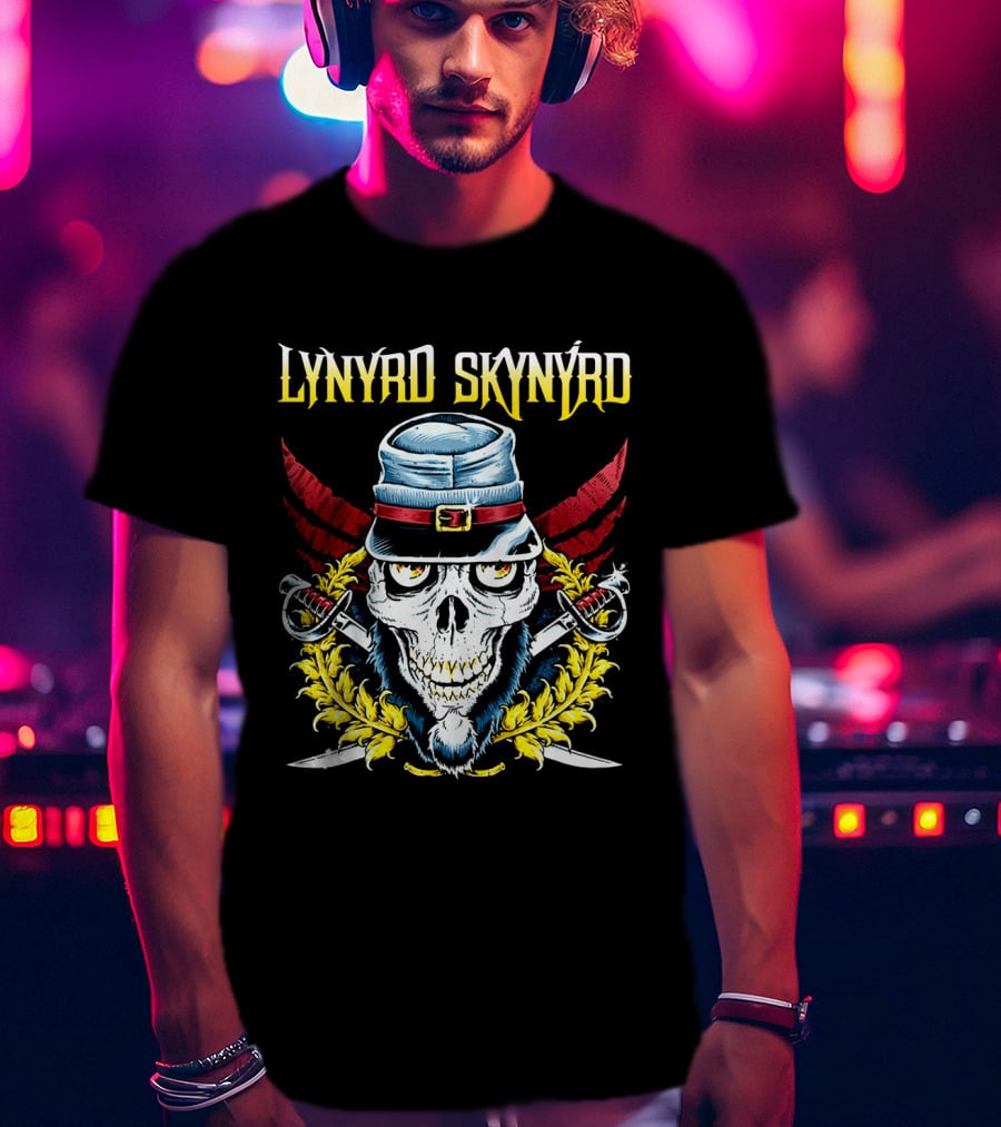 Lynyrd Skynyrd Skull Hat Swords Wings Crest T-Shirt