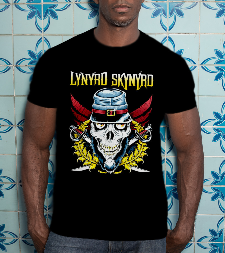 Lynyrd Skynyrd Skull Hat Swords Wings Crest T-Shirt