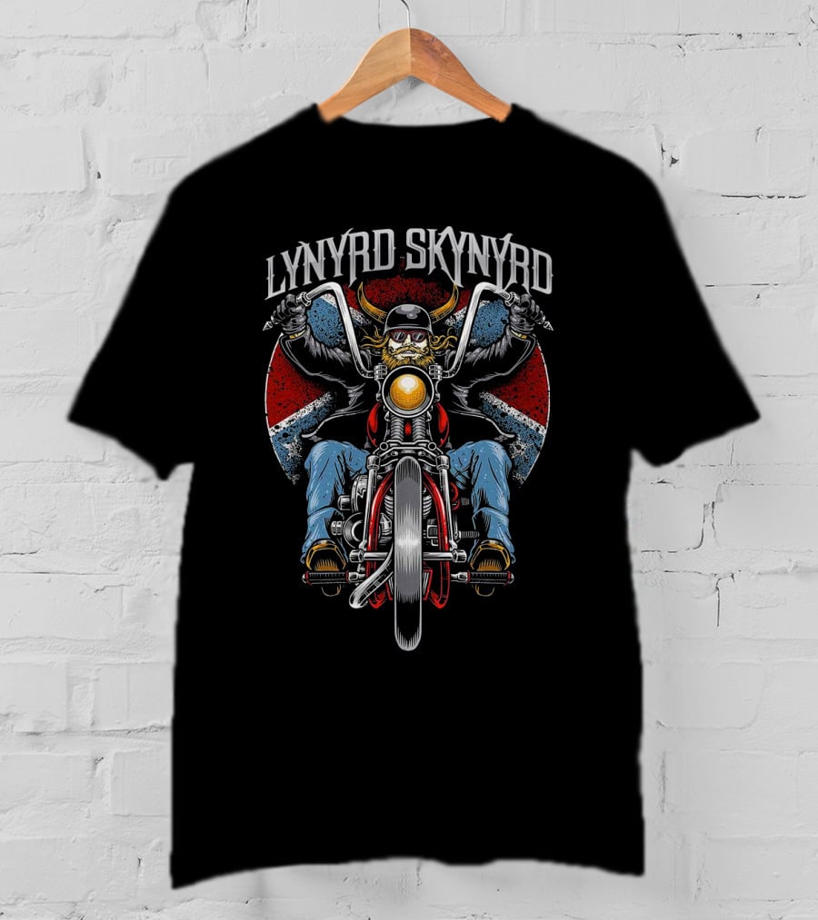 Lynyrd Skynyrd Motorcycle Rider With Usa Colors And Bull Skull Helmet T-Shirt