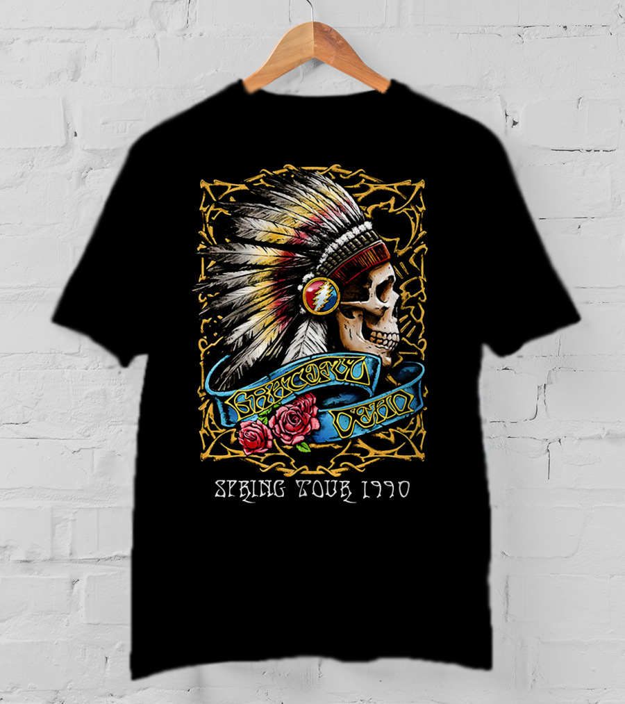 Grateful Dead Spring Tour 1990 Native American Skull And Roses T-Shirt