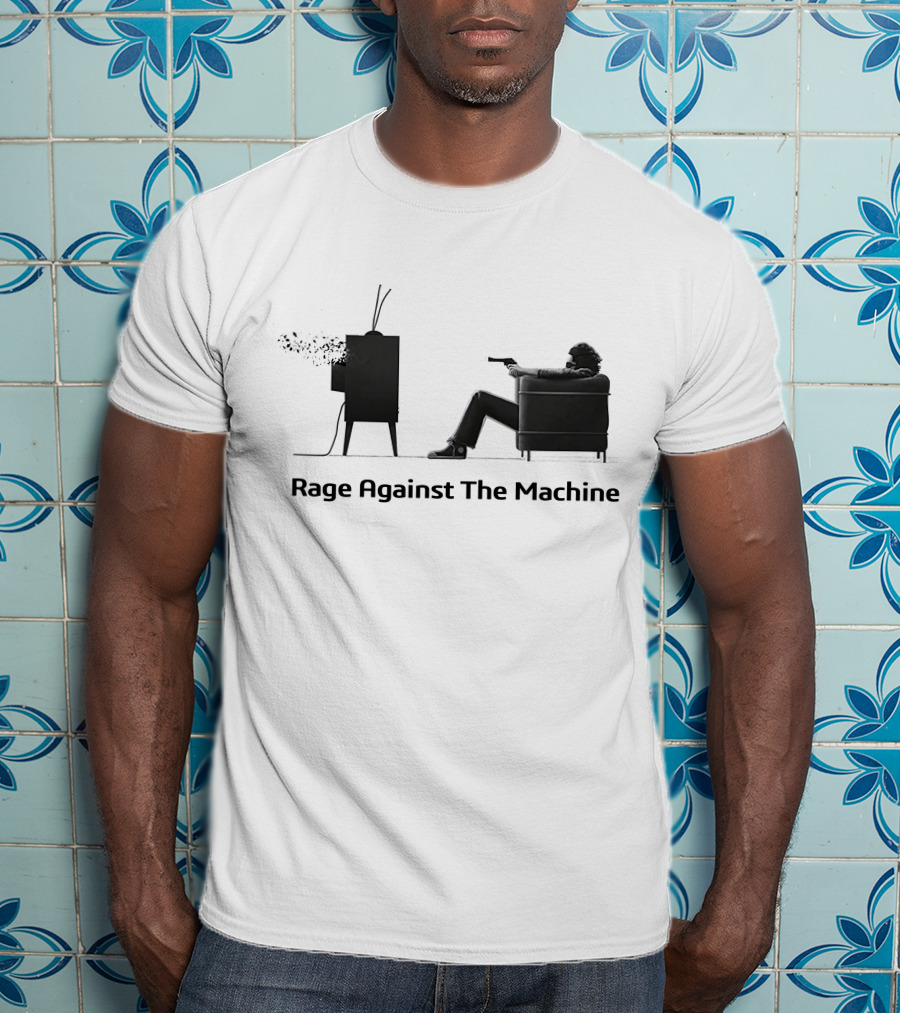 Ratm Rage Against The Machine Man With Gun Watching Exploding Tv T-Shirt