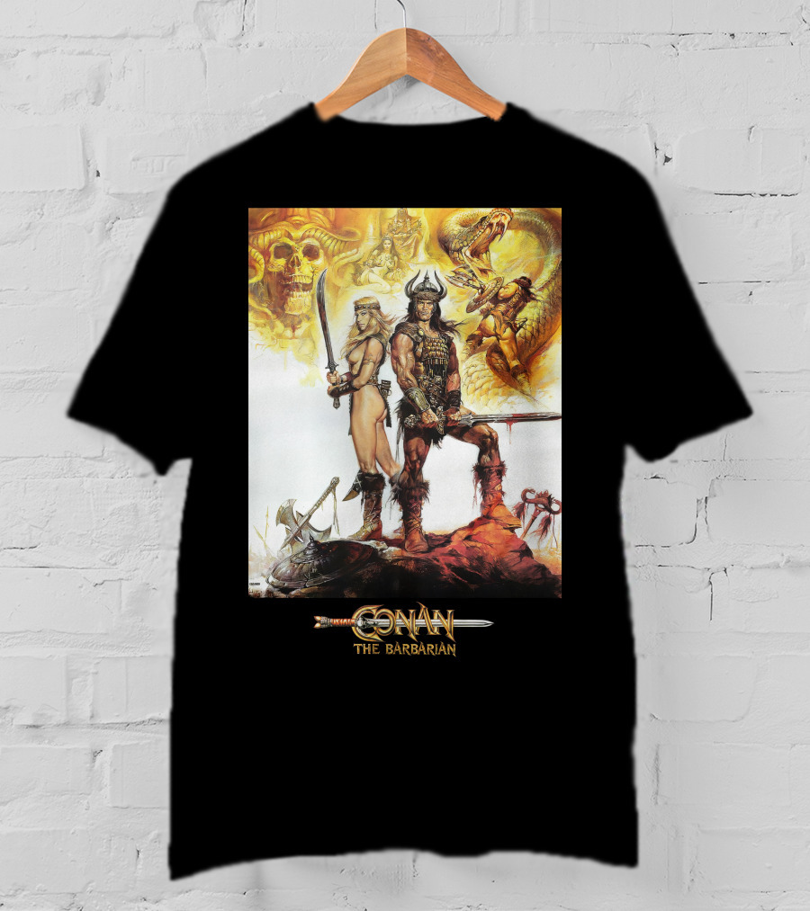 Conan The Barbarian Sword Skulls Warrior Fantasy Art T-Shirt