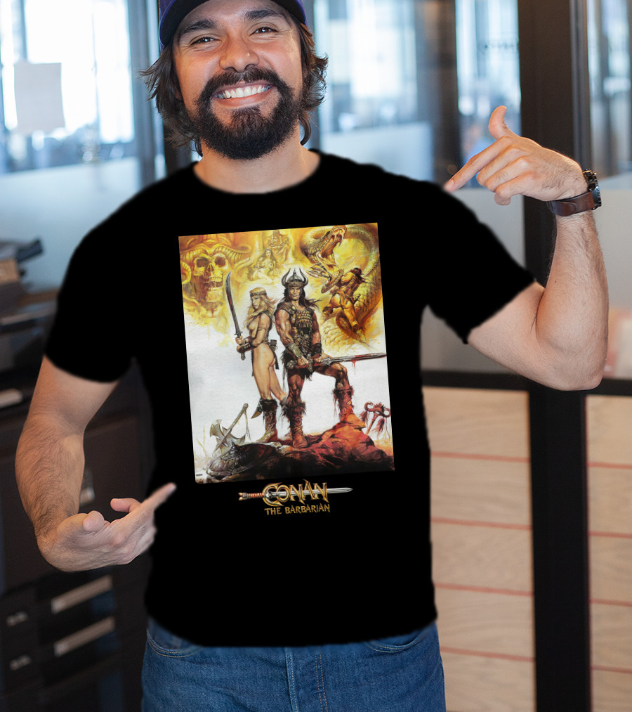Conan The Barbarian Sword Skulls Warrior Fantasy Art T-Shirt