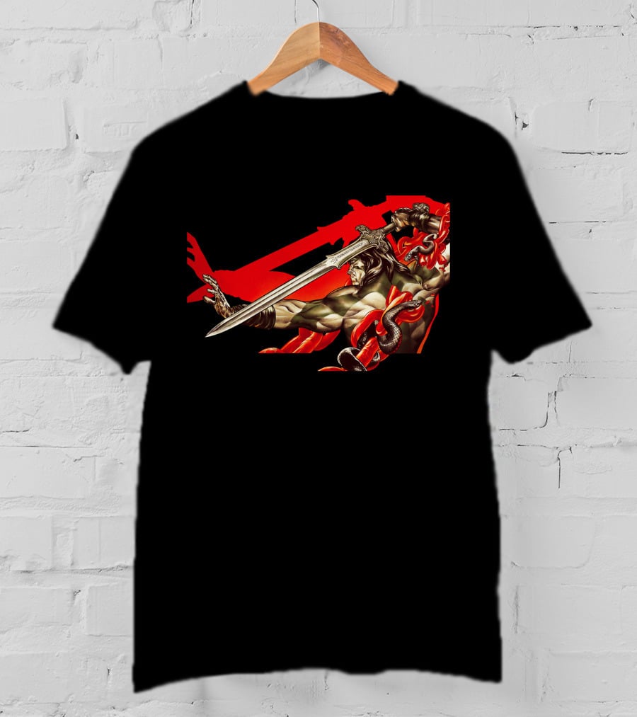 Conan Sword Action With Red Snakes And Warrior T-Shirt