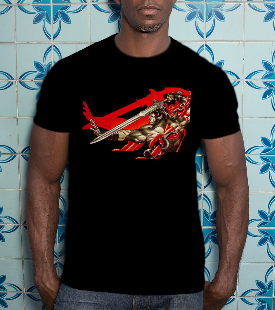 Conan Sword Action With Red Snakes And Warrior T-Shirt