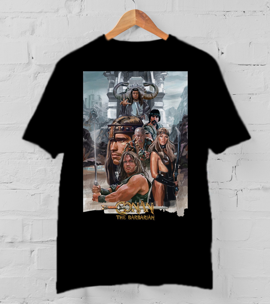 Conan The Barbarian Movie Characters Collage - Sword And Fortress T-Shirt