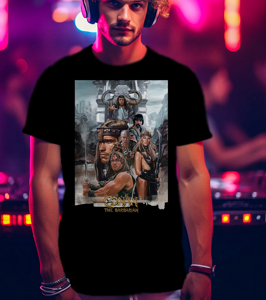 Conan The Barbarian Movie Characters Collage - Sword And Fortress T-Shirt
