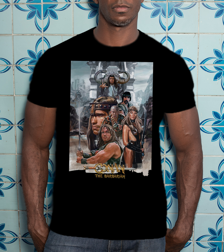 Conan The Barbarian Movie Characters Collage - Sword And Fortress T-Shirt