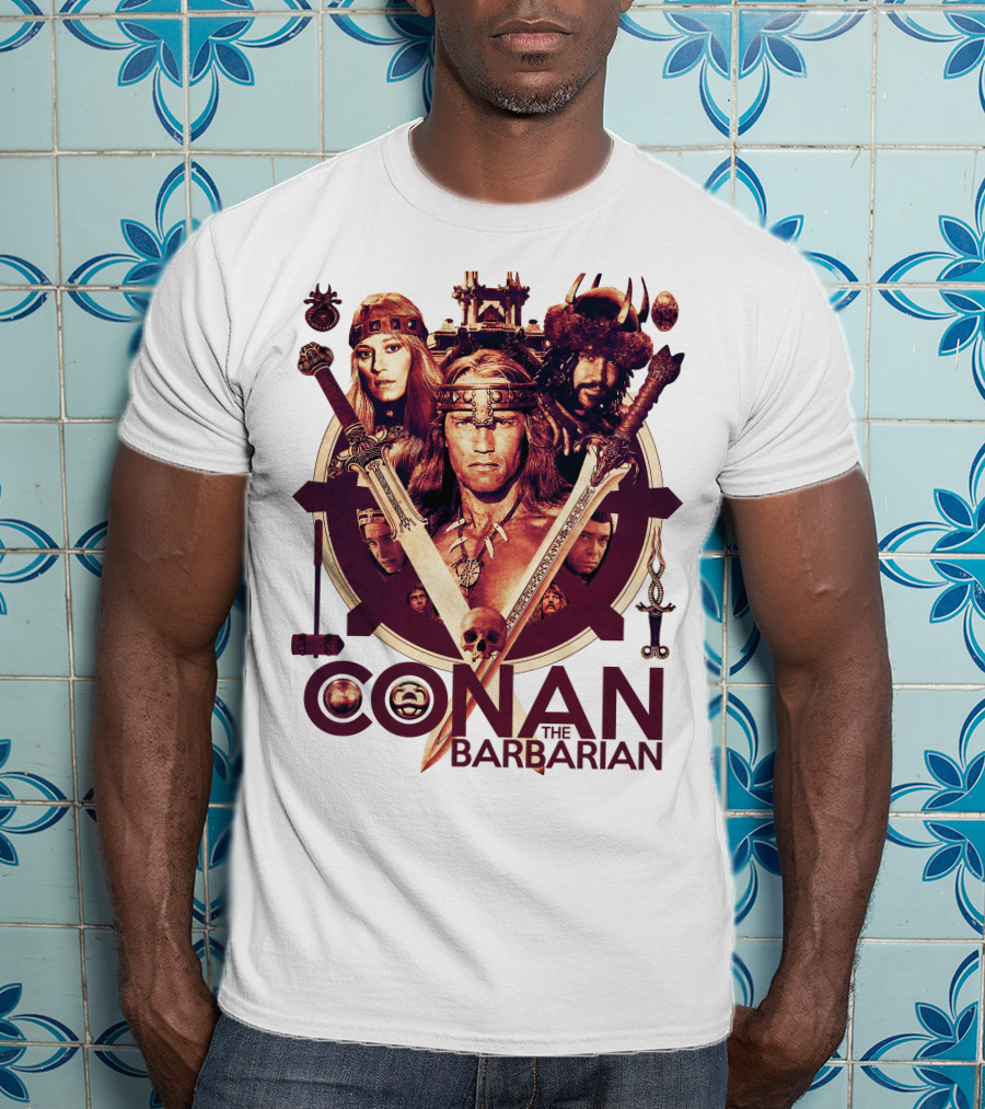 Conan The Barbarian Warrior Circle With Swords And Characters T-Shirt