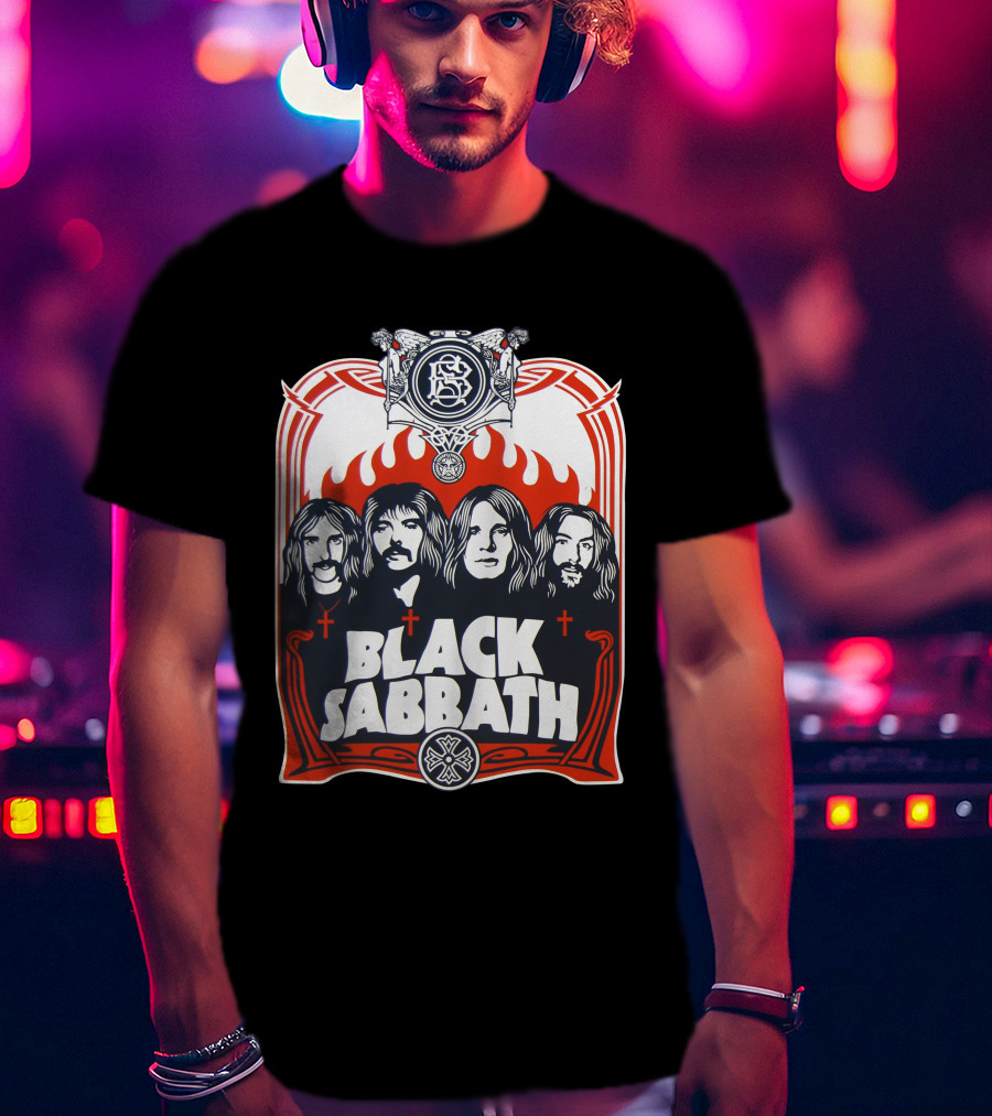 Black Sabbath Vintage Style Band Portrait With Gothic Symbolism T-Shirt