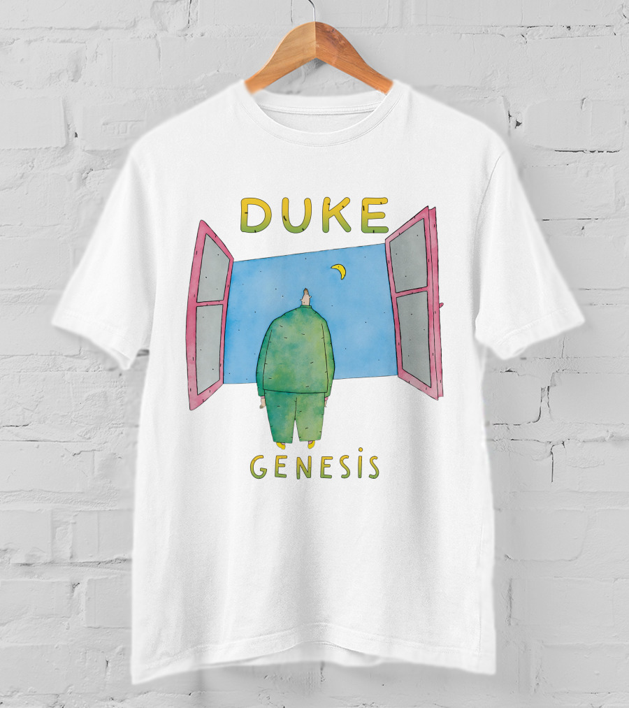 Duke Genesis Album Artwork Blue Figurine With Open Window And Crescent Moon T-Shirt