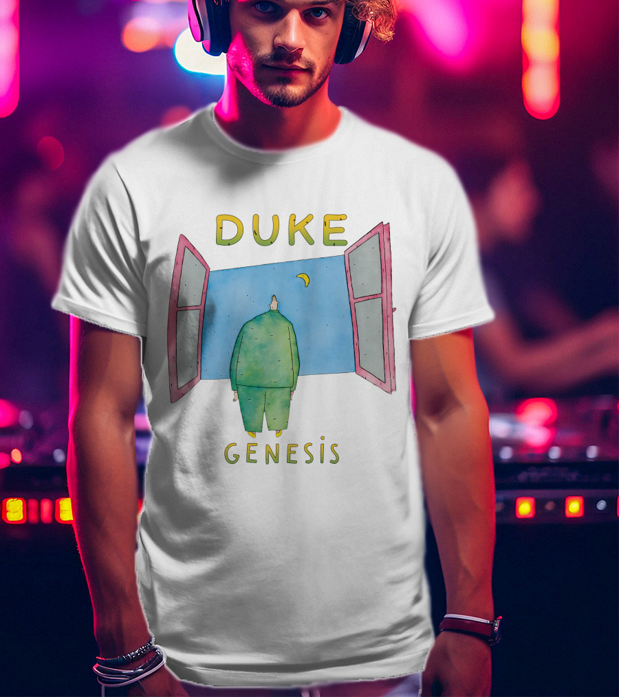Duke Genesis Album Artwork Blue Figurine With Open Window And Crescent Moon T-Shirt