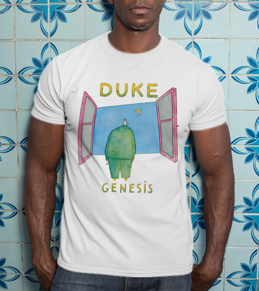 Duke Genesis Album Artwork Blue Figurine With Open Window And Crescent Moon T-Shirt