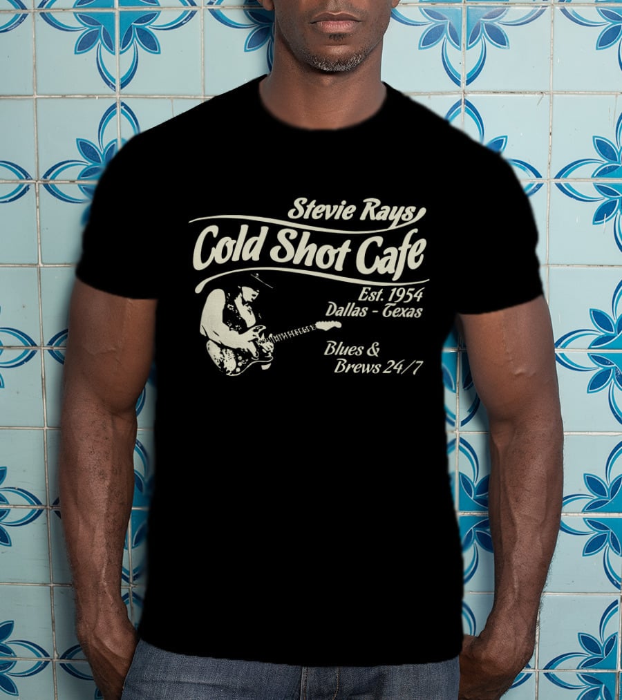 Stevie Rays Cold Shot Cafe Est. 1954 Dallas Texas Blues & Brews 24/7 T-Shirt