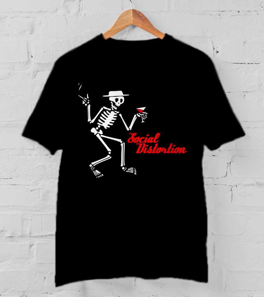 Sdt 17 Social Distortion Skeleton Smoking And Drinking Martini T-Shirt
