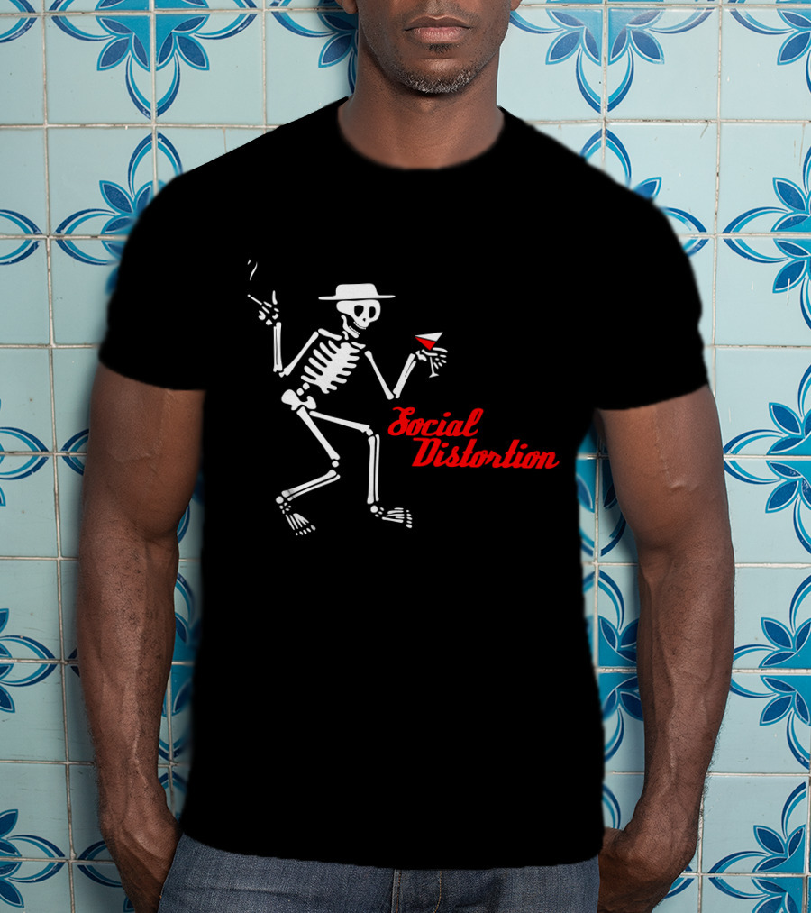 Sdt 17 Social Distortion Skeleton Smoking And Drinking Martini T-Shirt