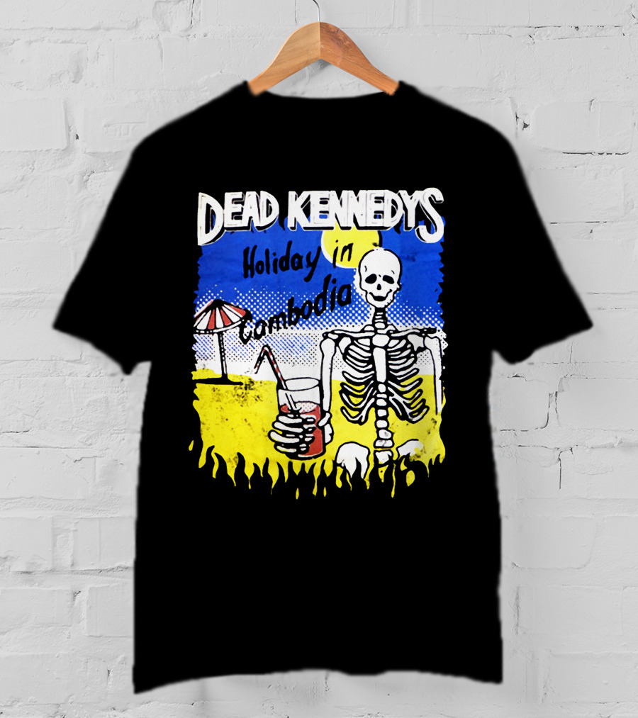 Dead Kennedys Holiday In Cambodia Skeleton Drink Umbrella Scene T-Shirt