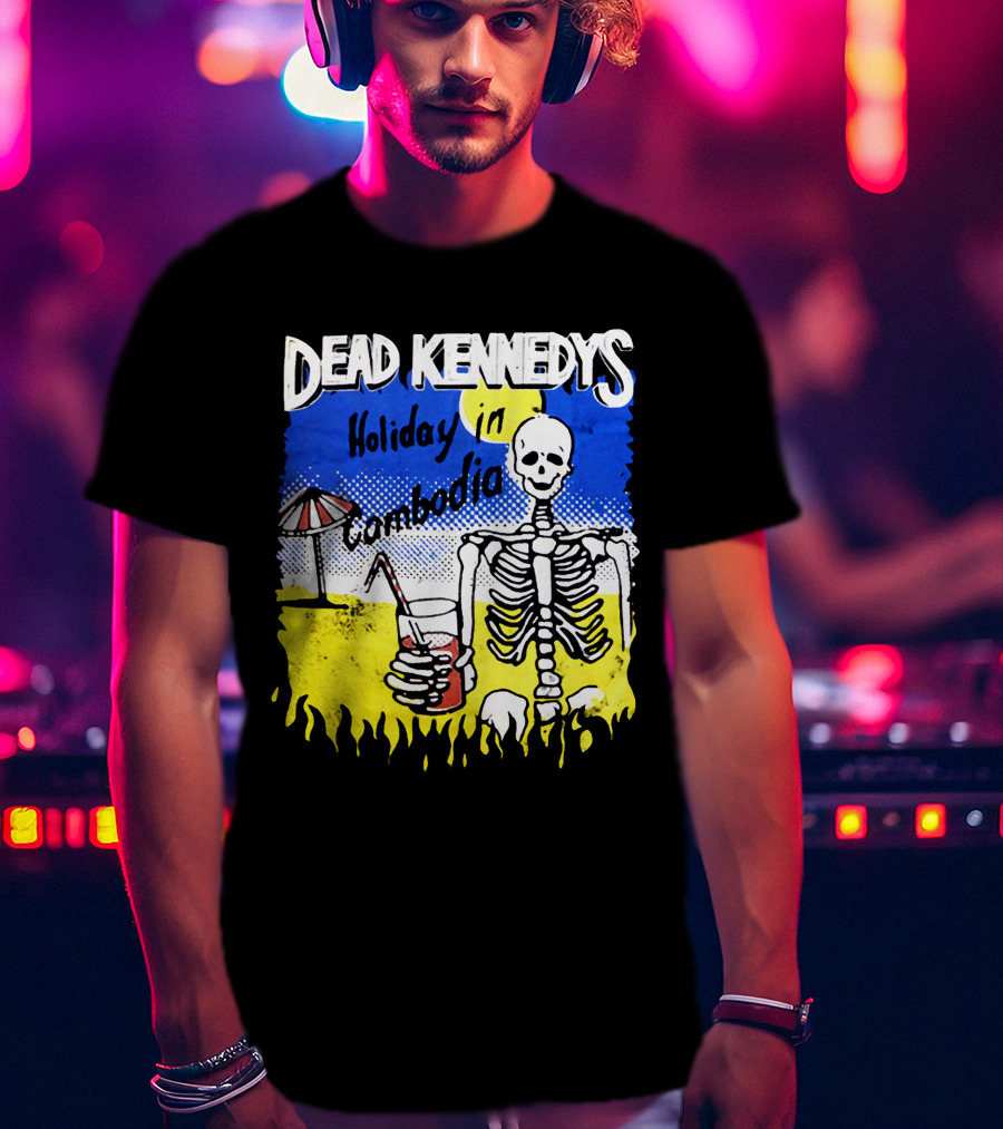 Dead Kennedys Holiday In Cambodia Skeleton Drink Umbrella Scene T-Shirt