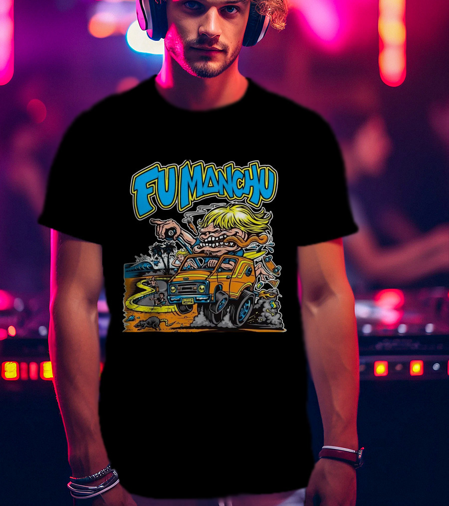 Fu Manchu Surf Adventure Vintage Car Beach Scene T-Shirt