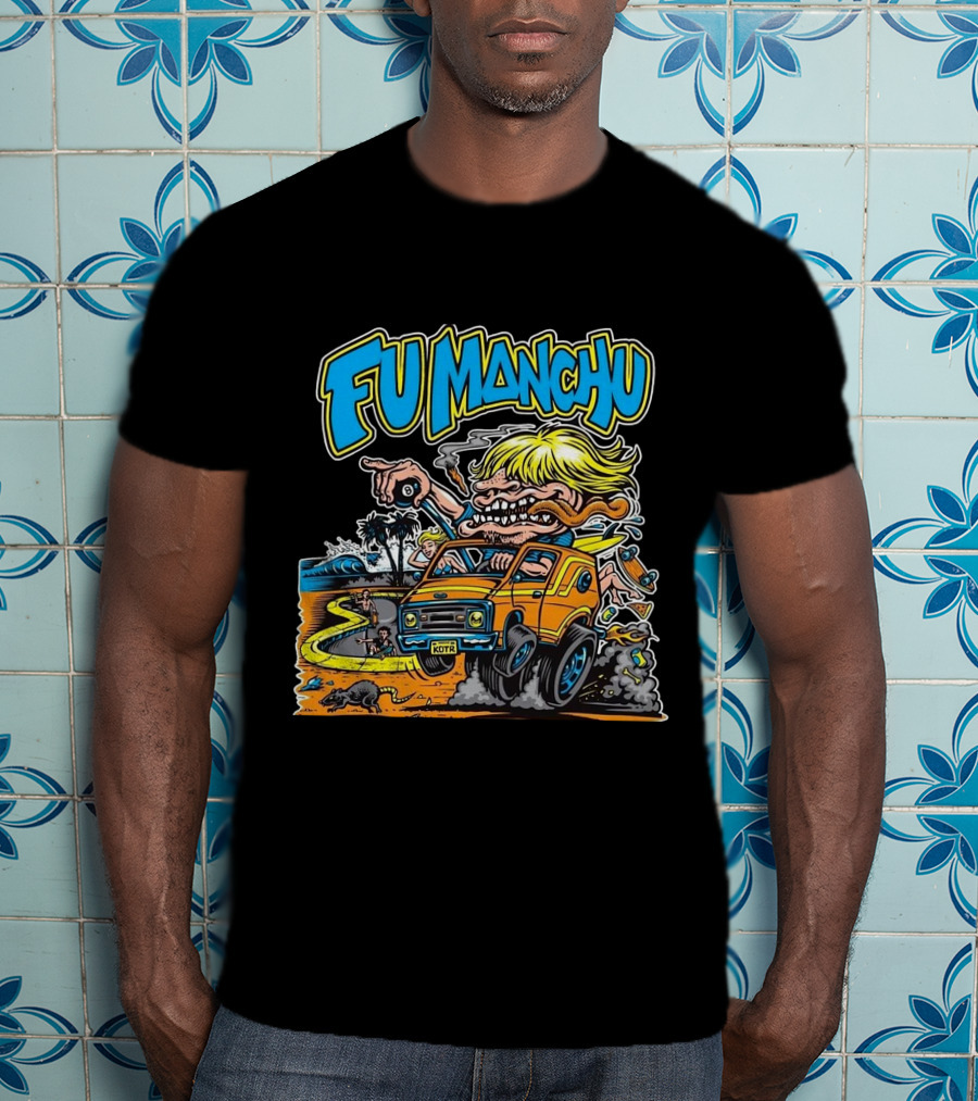 Fu Manchu Surf Adventure Vintage Car Beach Scene T-Shirt