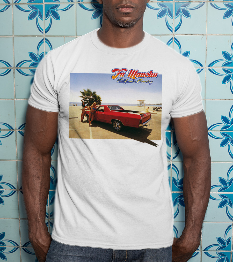 Fu Manchu California Crossing Red Car Beach Scene T-Shirt