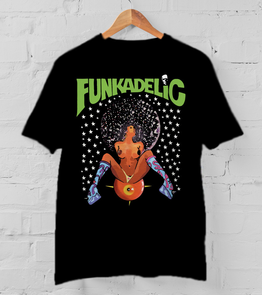 Funkadelic Psychedelic Art With Stars And Character On Black T-Shirt