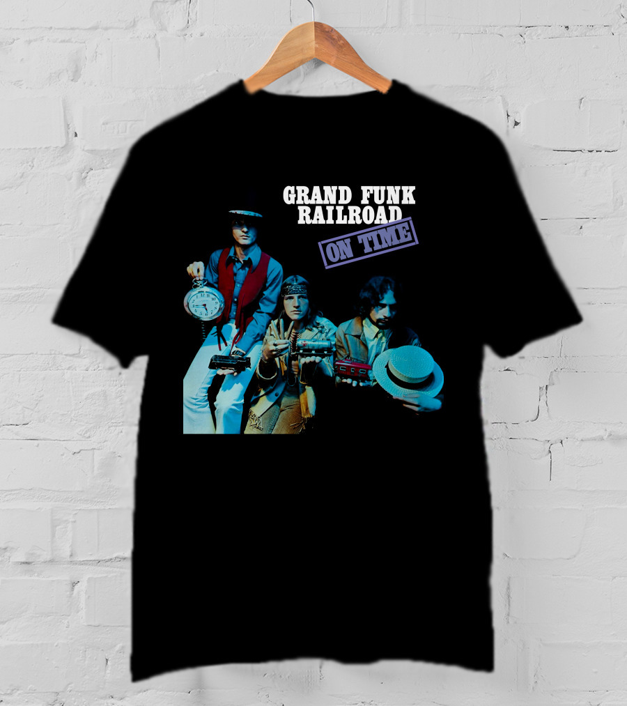 Grand Funk Railroad On Time Album Cover Clock Band Members T-Shirt
