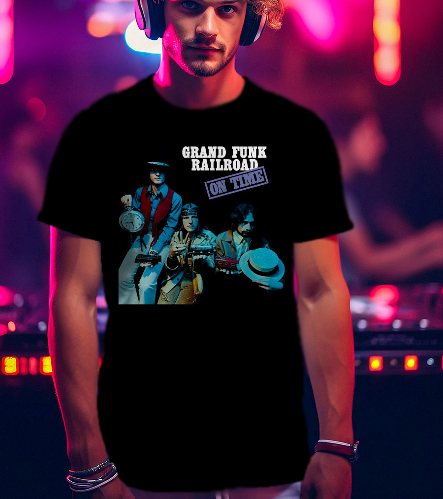 Grand Funk Railroad On Time Album Cover Clock Band Members T-Shirt