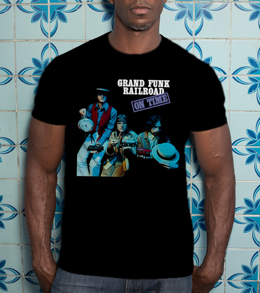 Grand Funk Railroad On Time Album Cover Clock Band Members T-Shirt