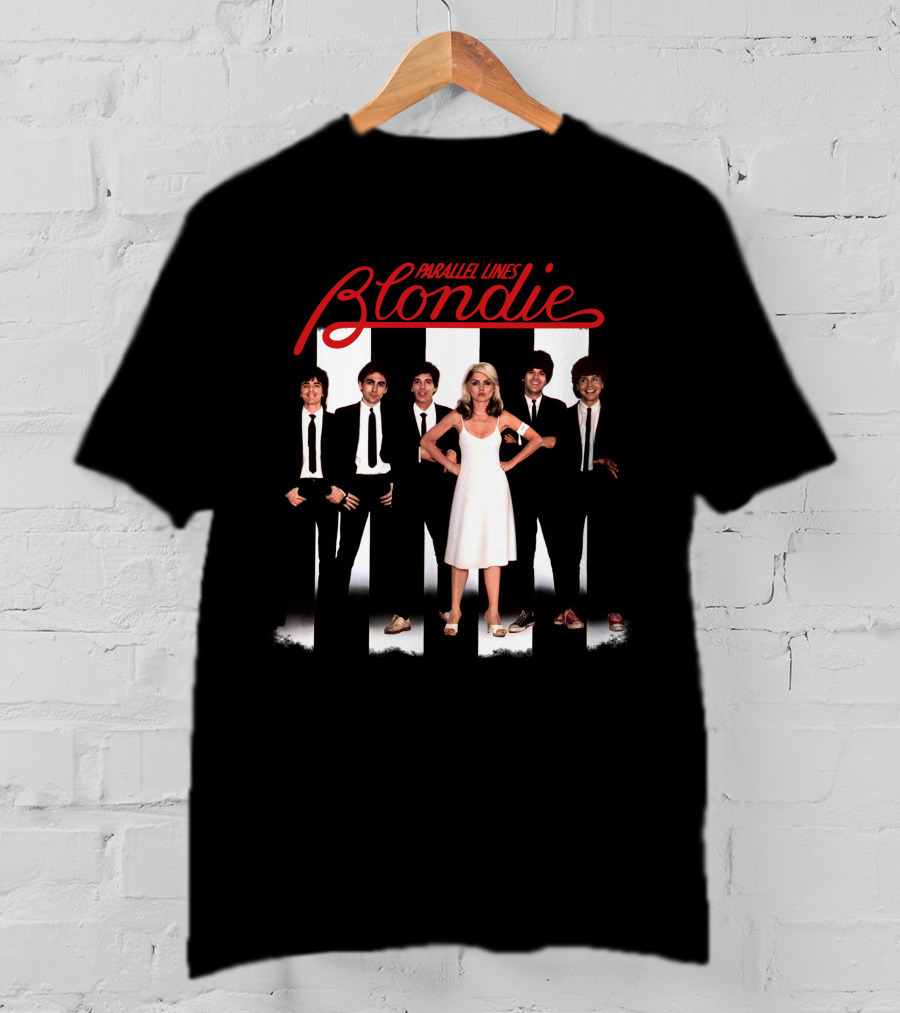 Blondie Parallel Lines Band Members In Black And White Outfits T-Shirt
