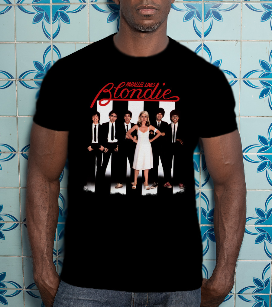 Blondie Parallel Lines Band Members In Black And White Outfits T-Shirt