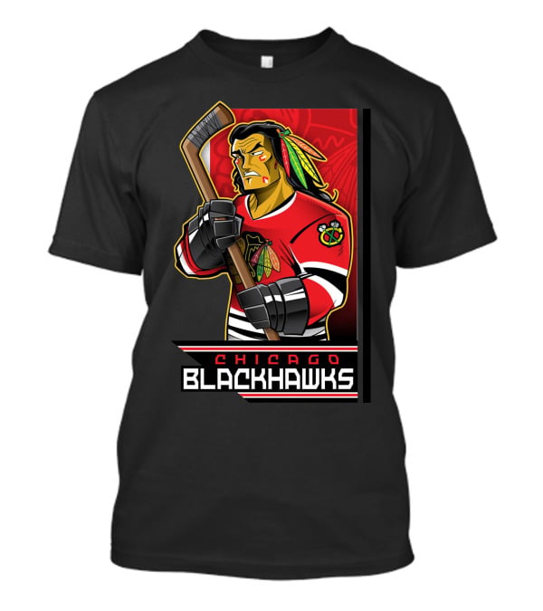 Chicago Blackhawks Hockey Player With Logo And Feathered Headdress T-Shirt