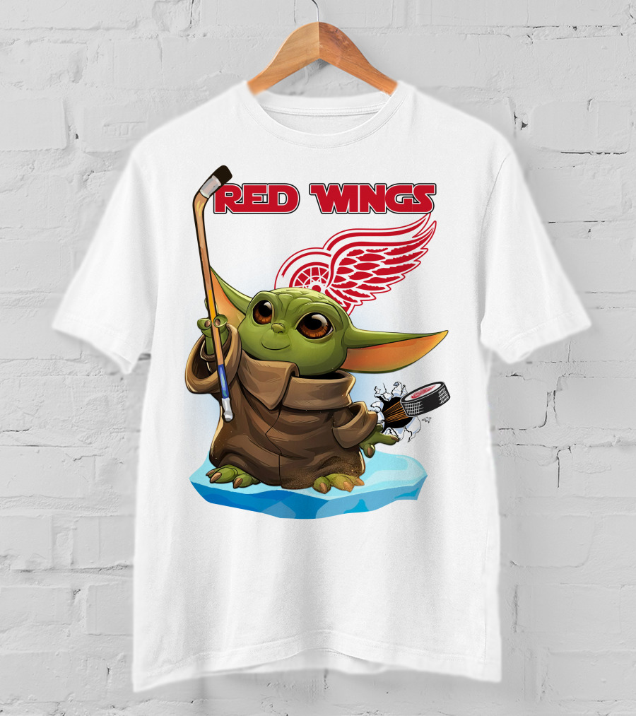 Baby Yoda Hockey Detroit Red Wings T-Shirt