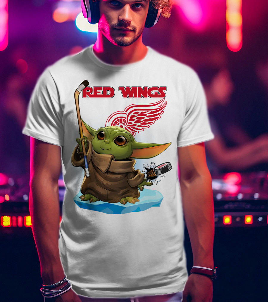 Baby Yoda Hockey Detroit Red Wings T-Shirt