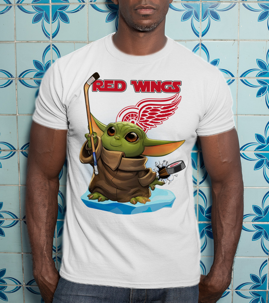 Baby Yoda Hockey Detroit Red Wings T-Shirt