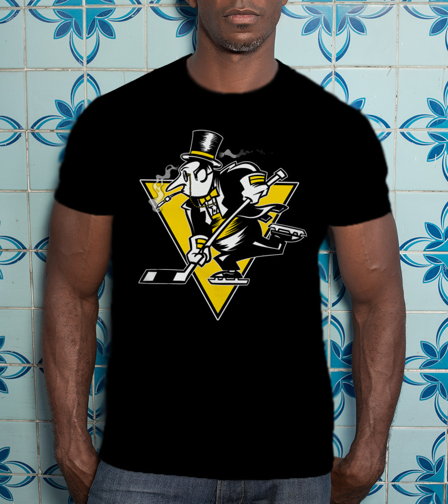 Pittsburgh Penguins Retro Style Smoking Penguin Hockey Skater T-Shirt